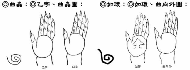 曲蟲、乙字、曲蟲圖;如環、曲向外圖